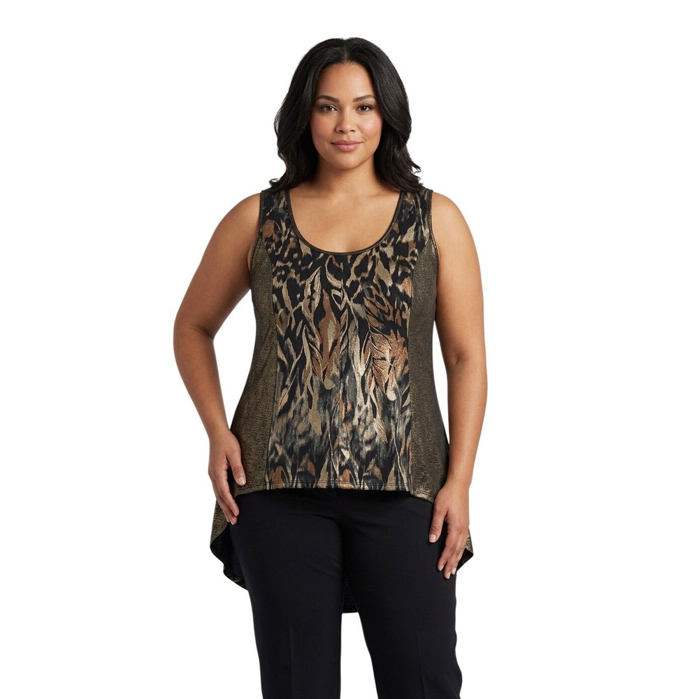 Lavish Plus Size Tank‎ Top 1X - Black & Gold Metallic, High-Low Mint condition